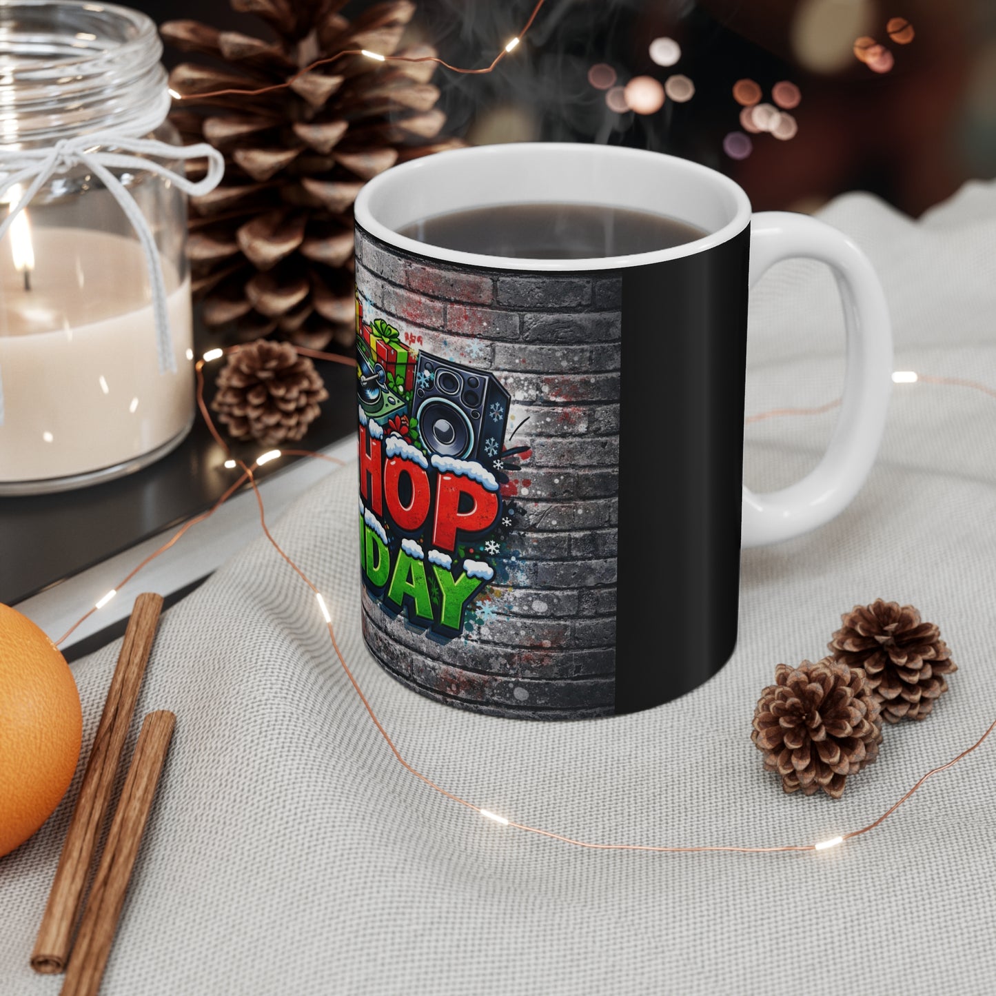 Hip-Hop Holiday Coffee Mug — 11oz Festive DJ Graffiti Music Gift
