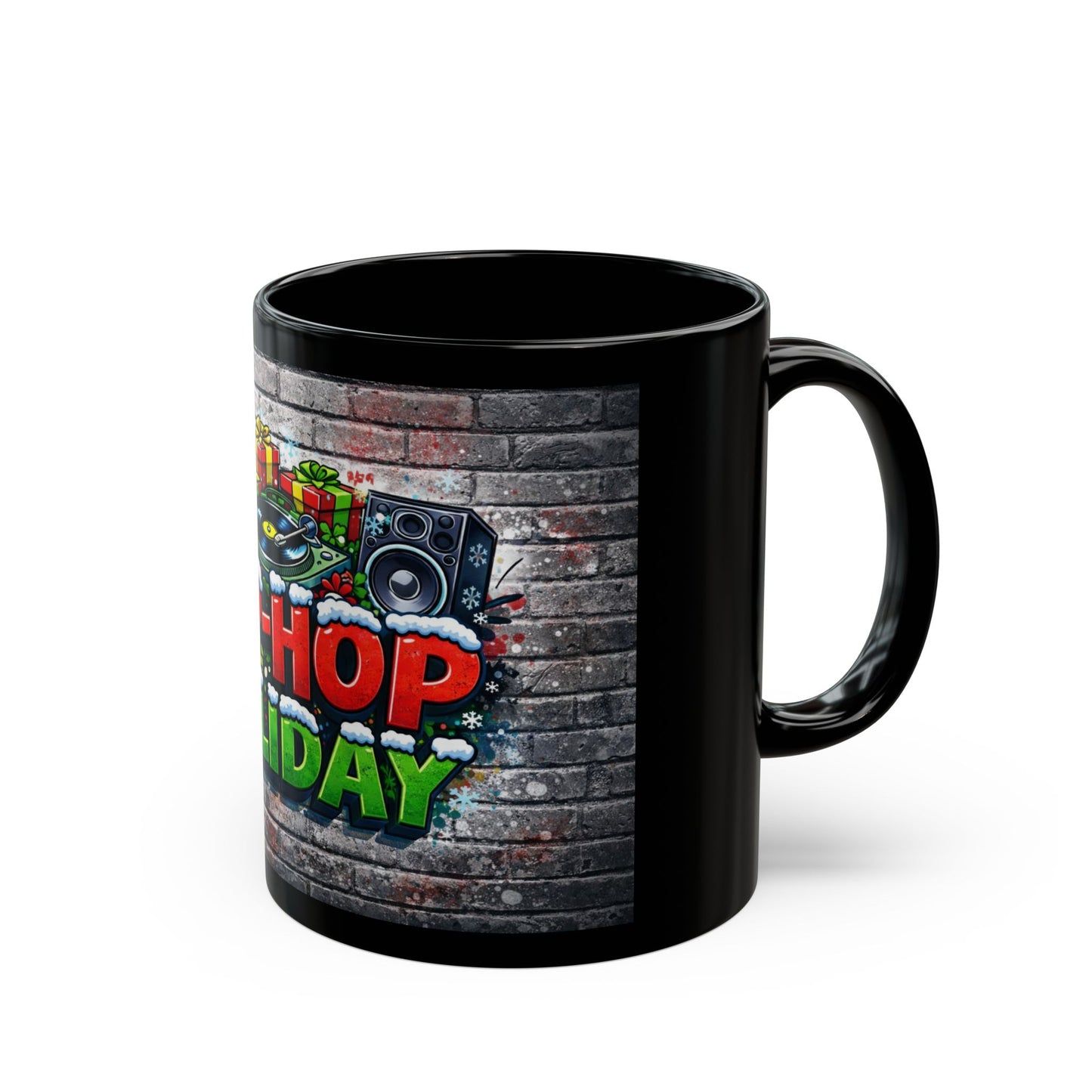 Hip-Hop Holiday Coffee Mug — Festive DJ Graffiti Black Mug (11oz/15oz)