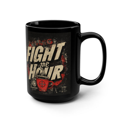 Bold Coffee Mug, Humor Gift, Fight the Hair, Black 15oz Mug, Unique Kitchen Decor, Funner Coffee Experience