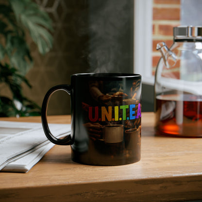 Unity Coffee Mug — U.N.I.T.E.A. Rainbow Inclusive 11oz/15oz Black Ceramic