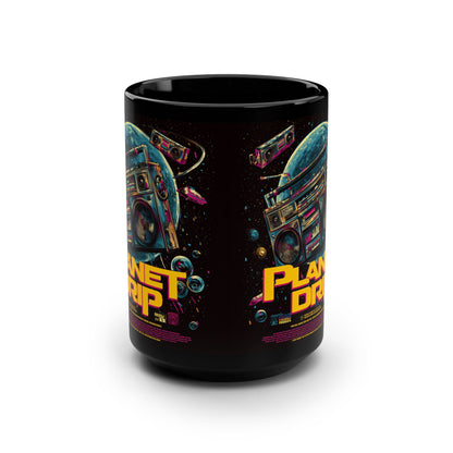 Cosmic Coffee Mug, Planet Drip Design, Retro Vibes, Space Lover Gift, 15oz Black Ceramic Mug