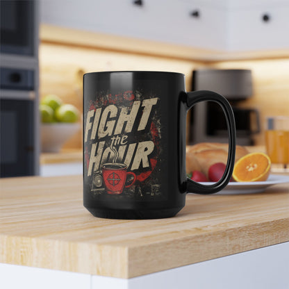 Bold Coffee Mug, Humor Gift, Fight the Hair, Black 15oz Mug, Unique Kitchen Decor, Funner Coffee Experience