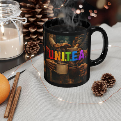 Unity Coffee Mug — U.N.I.T.E.A. Rainbow Inclusive 11oz/15oz Black Ceramic