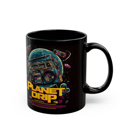 Vibrant Planet Drip Mug, Retro Space Coffee Cup, Unique Gifts for Music Lovers, Black 11oz/15oz Mug, Cool Home Decor
