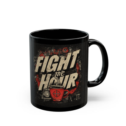 Black Mug: Fight the Hour Motivational Coffee Mug, Perfect Gift for Coffee Lovers, Home Office Decor, 11oz & 15oz Cups