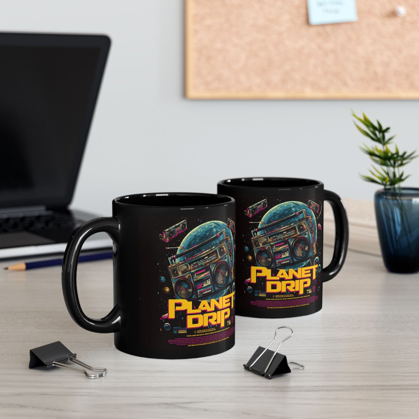 Vibrant Planet Drip Mug, Retro Space Coffee Cup, Unique Gifts for Music Lovers, Black 11oz/15oz Mug, Cool Home Decor