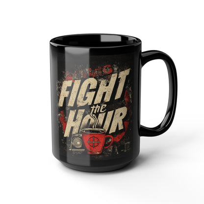 Bold Coffee Mug, Humor Gift, Fight the Hair, Black 15oz Mug, Unique Kitchen Decor, Funner Coffee Experience