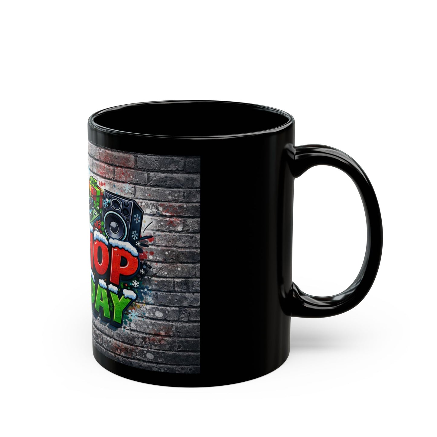 Hip-Hop Holiday Coffee Mug — Festive DJ Graffiti Black Mug (11oz/15oz)