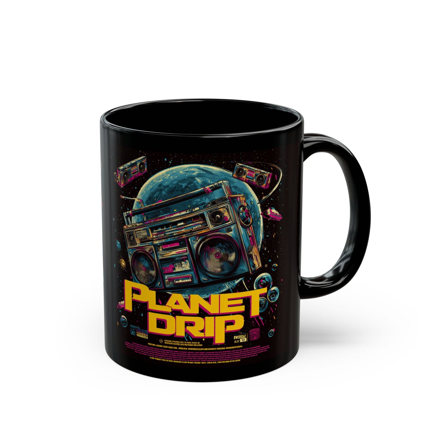 Vibrant Planet Drip Mug, Retro Space Coffee Cup, Unique Gifts for Music Lovers, Black 11oz/15oz Mug, Cool Home Decor