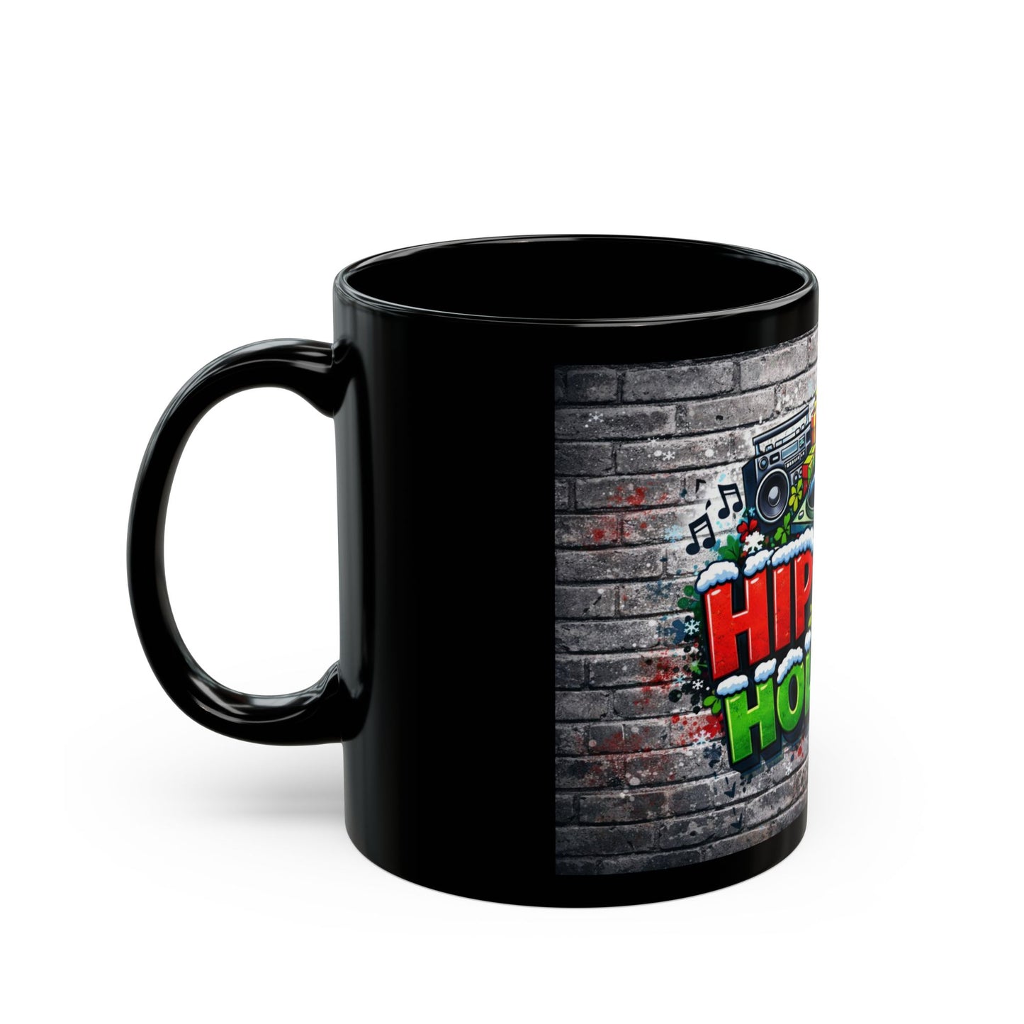 Hip-Hop Holiday Coffee Mug — Festive DJ Graffiti Black Mug (11oz/15oz)