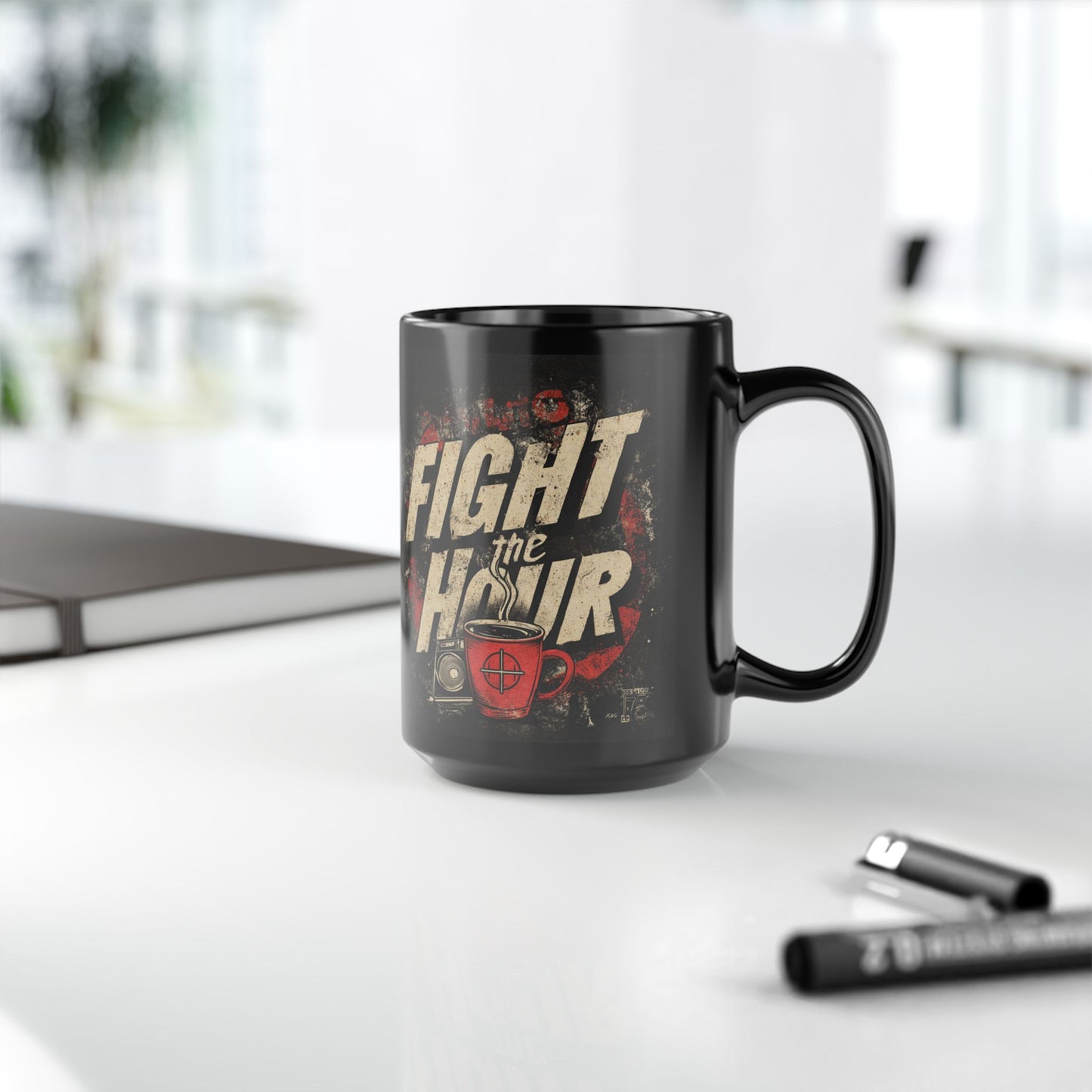 Bold Coffee Mug, Humor Gift, Fight the Hair, Black 15oz Mug, Unique Kitchen Decor, Funner Coffee Experience