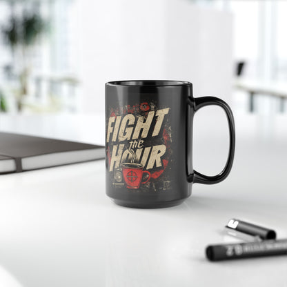 Bold Coffee Mug, Humor Gift, Fight the Hair, Black 15oz Mug, Unique Kitchen Decor, Funner Coffee Experience