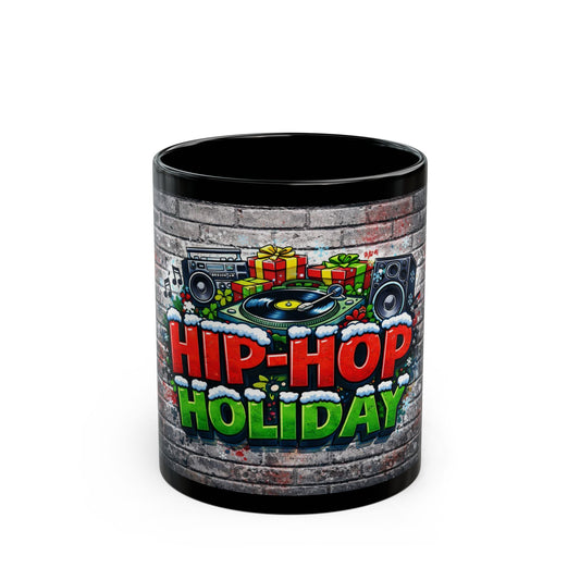 Hip-Hop Holiday Coffee Mug — Festive DJ Graffiti Black Mug (11oz/15oz)