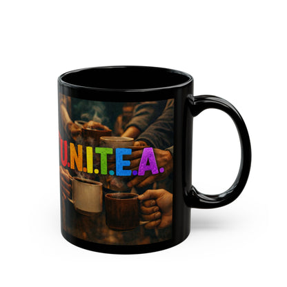 Unity Coffee Mug — U.N.I.T.E.A. Rainbow Inclusive 11oz/15oz Black Ceramic