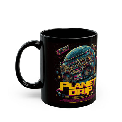 Vibrant Planet Drip Mug, Retro Space Coffee Cup, Unique Gifts for Music Lovers, Black 11oz/15oz Mug, Cool Home Decor