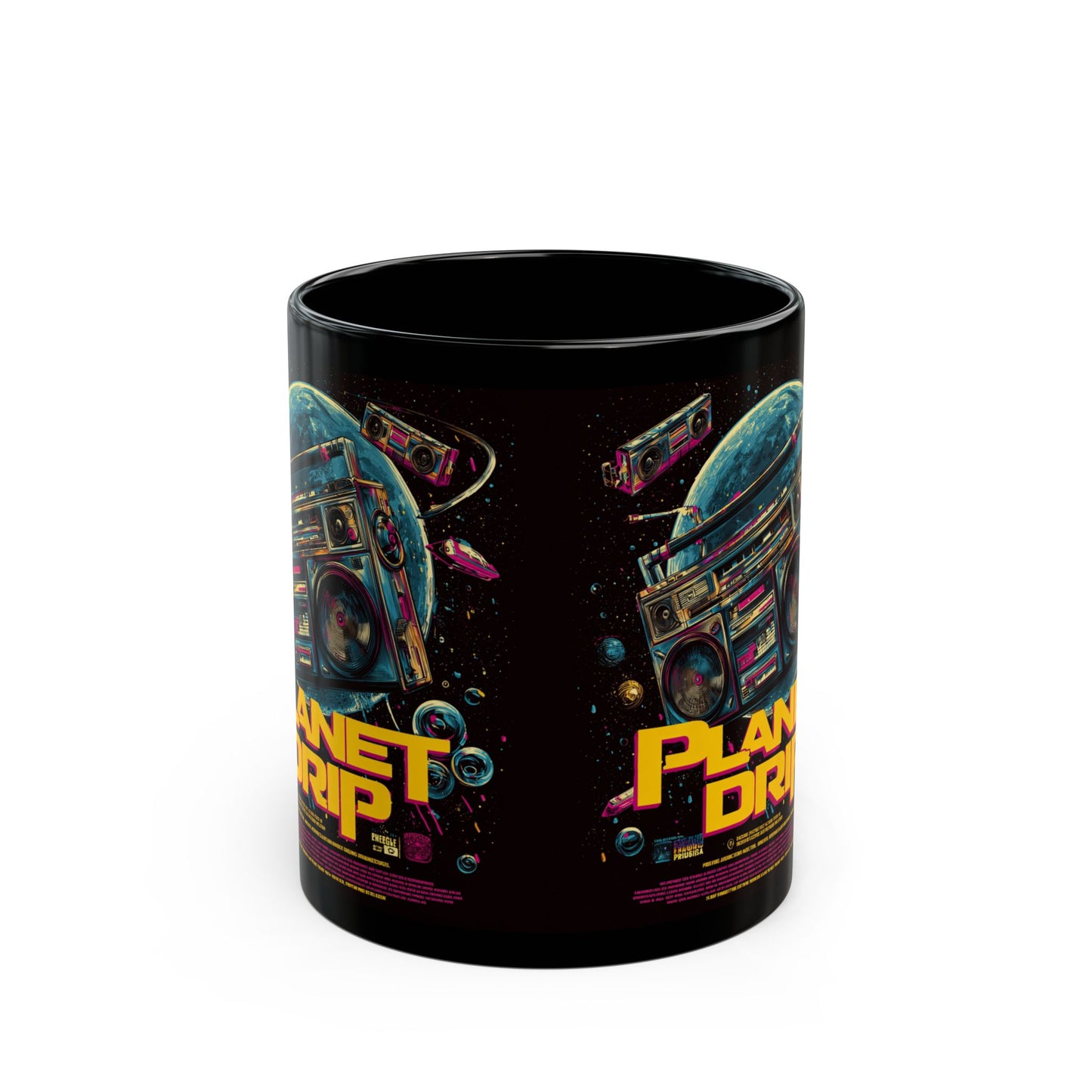 Vibrant Planet Drip Mug, Retro Space Coffee Cup, Unique Gifts for Music Lovers, Black 11oz/15oz Mug, Cool Home Decor
