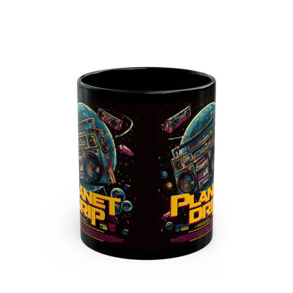 Vibrant Planet Drip Mug, Retro Space Coffee Cup, Unique Gifts for Music Lovers, Black 11oz/15oz Mug, Cool Home Decor