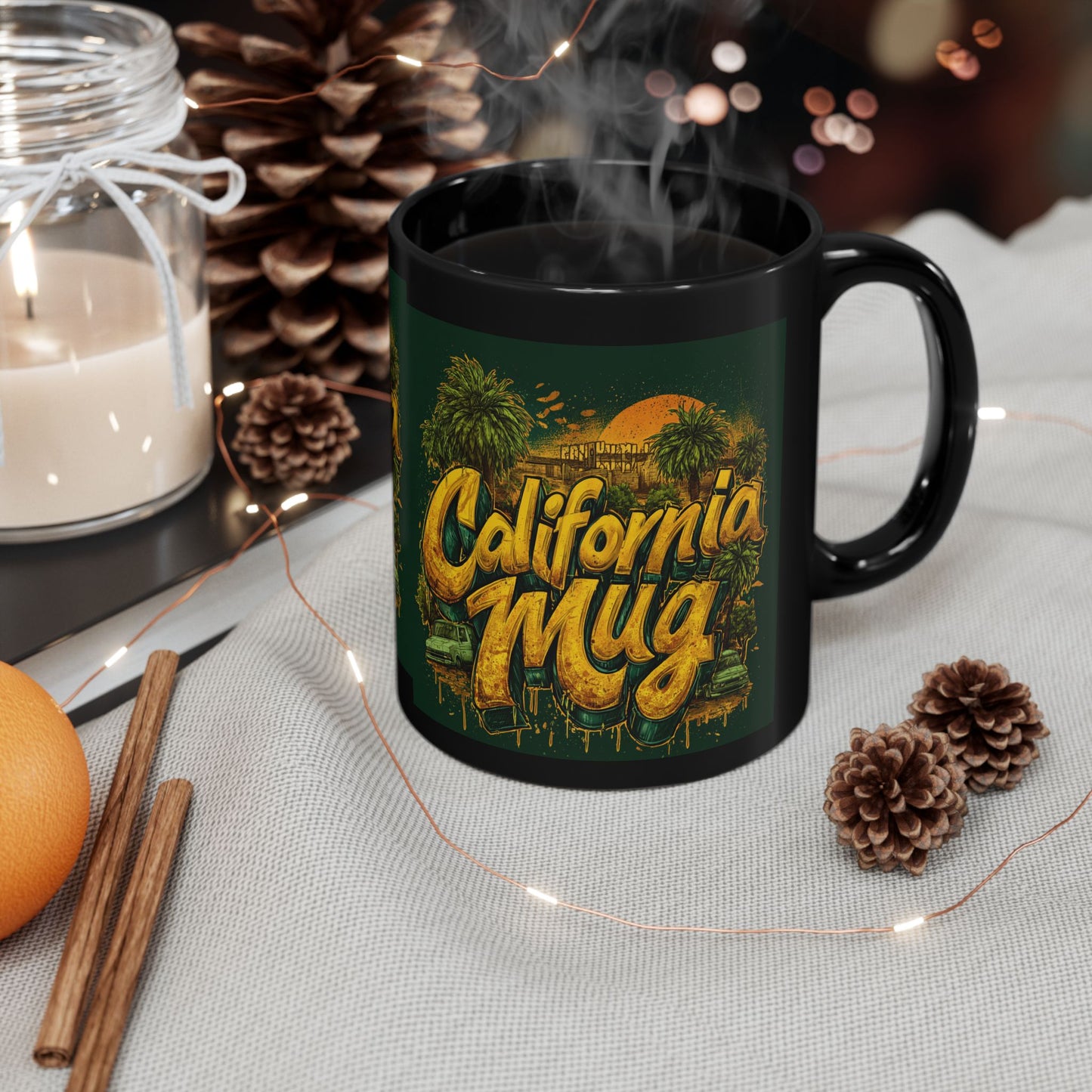 California Mug - Black Coffee Cup, 11oz